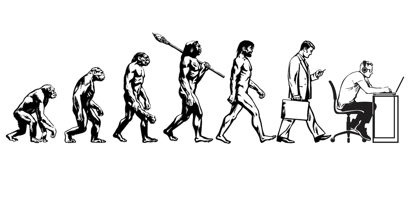 Evolution of men from monkey to a desk jockey
