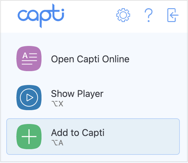 Click Add to Capti to import text on the screen to a track in your playlist