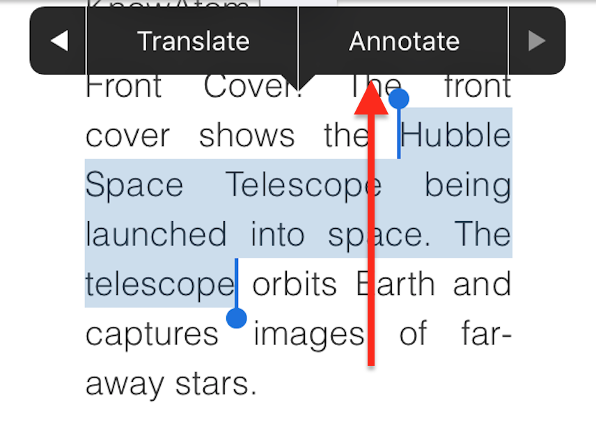 highlighted text options, Translate, Annotate