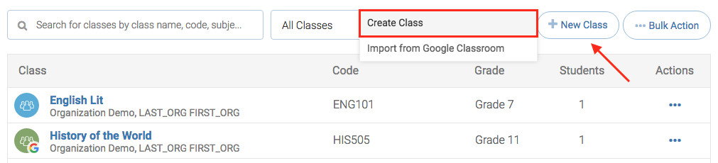 access list of classes