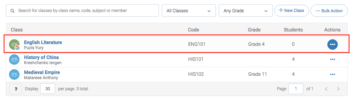 access list of classes